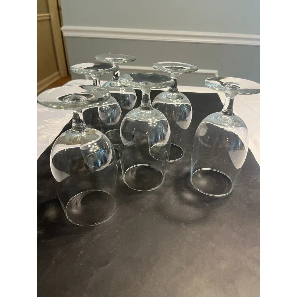 6pc Pottery Barn Clear Glass Wine Goblets Water 11 3/4oz Made in Holland